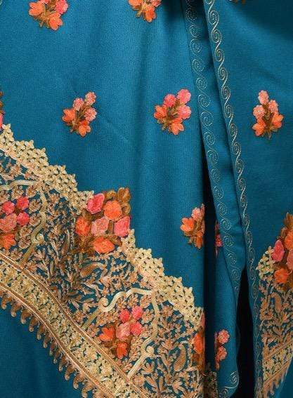 Pashwool 70x200 Pashwool Womens Kashmiri Embroidery Stole, Soft and Warm, Woollen Stole, Arabic Blue