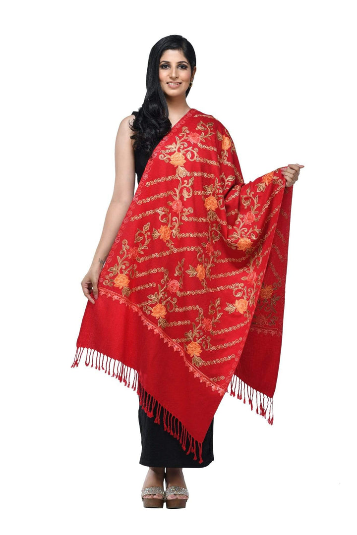 Pashwool 70x200 Pashwool Womens Kashmiri Embroidery Stole, Soft and Warm, Woollen Stole, Maroon