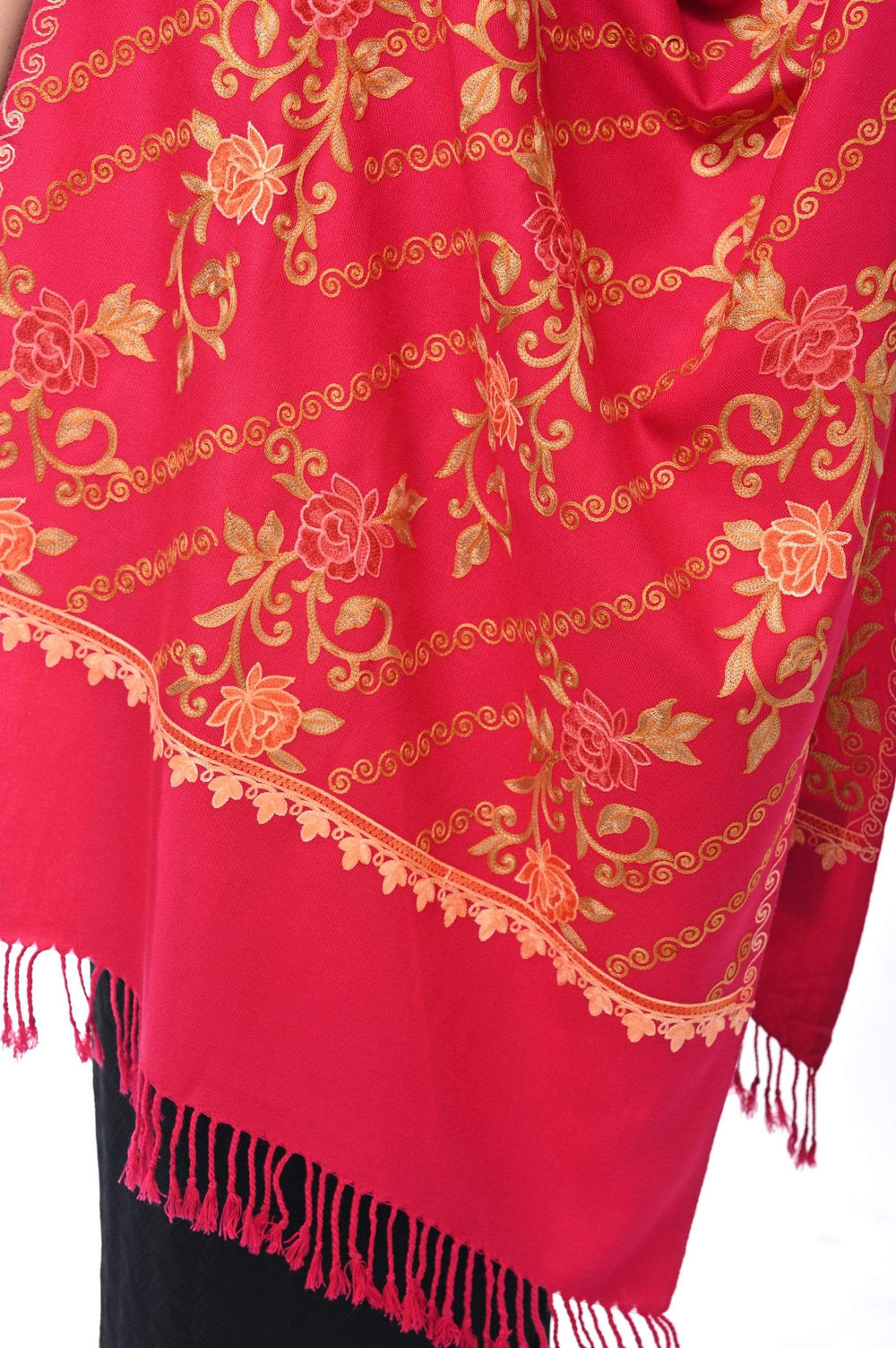 Pashwool 70x200 Pashwool Womens Kashmiri Embroidery Stole, Soft and Warm, Woollen Stole, Pink