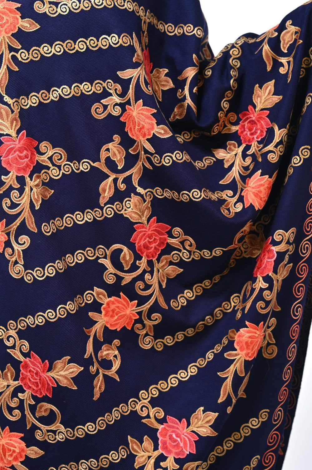 Pashwool 70x200 Pashwool Womens Kashmiri Embroidery Stole, Woollen Stole, Warm and Soft, Navy Blue
