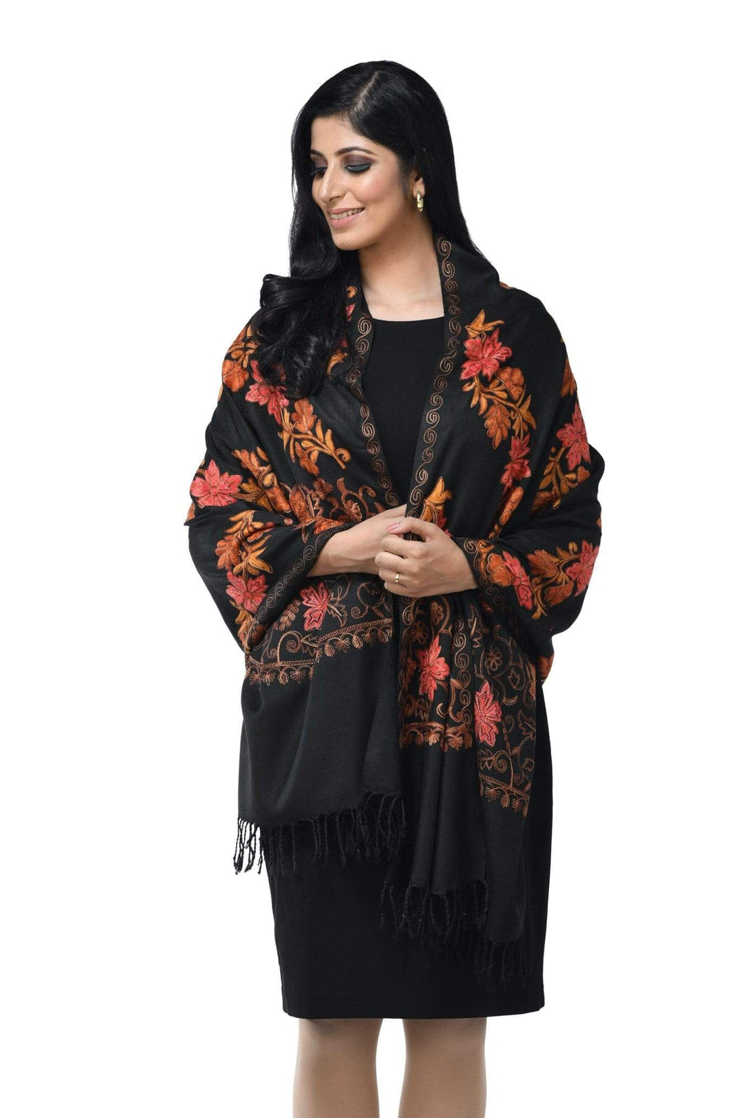 Pashwool 70x200 Pashwool Womens Kashmiri Embroidery Woollen Stole, Soft and Warm