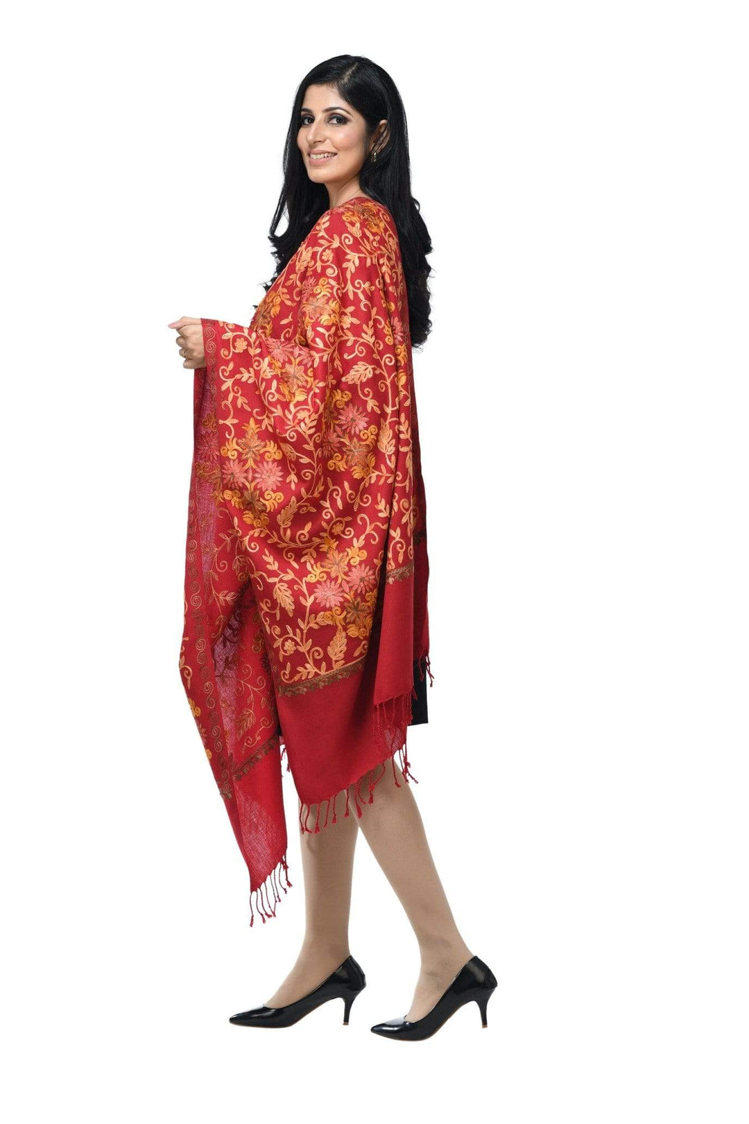 Pashwool 70x200 Pashwool Womens Kashmiri Embroidery Woollen Stole, Soft and Warm, Maroon