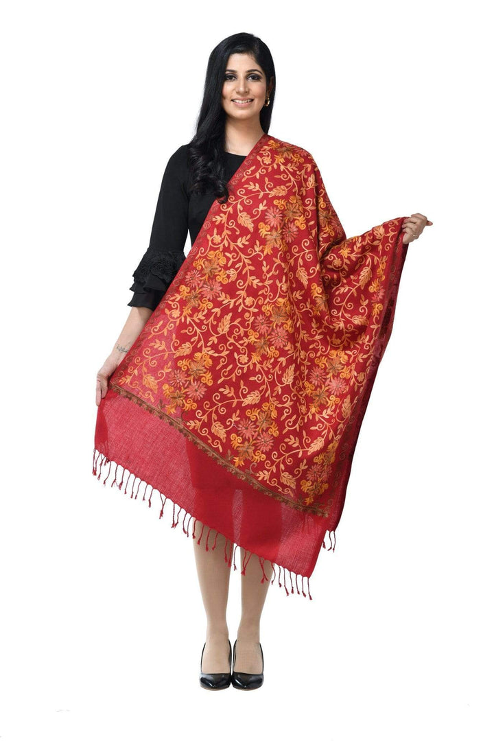 Pashwool 70x200 Pashwool Womens Kashmiri Embroidery Woollen Stole, Soft and Warm, Maroon