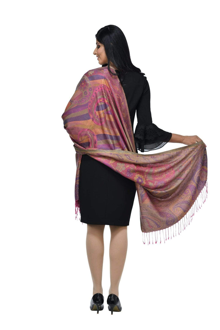 Pashwool 70x200 Pashwool Womens Silky Soft Stole, With Ethnic Weave Design