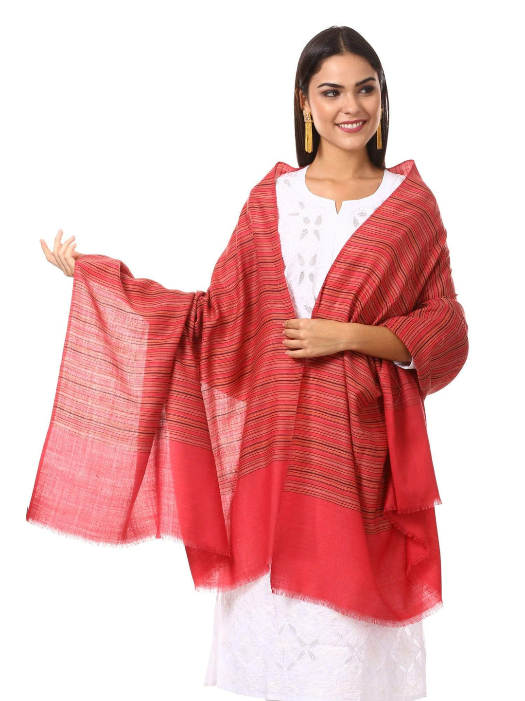 Pashtush Shawl Store Shawl Women's Fine Wool Striped Shawl, Australian Merino Wool - Rose