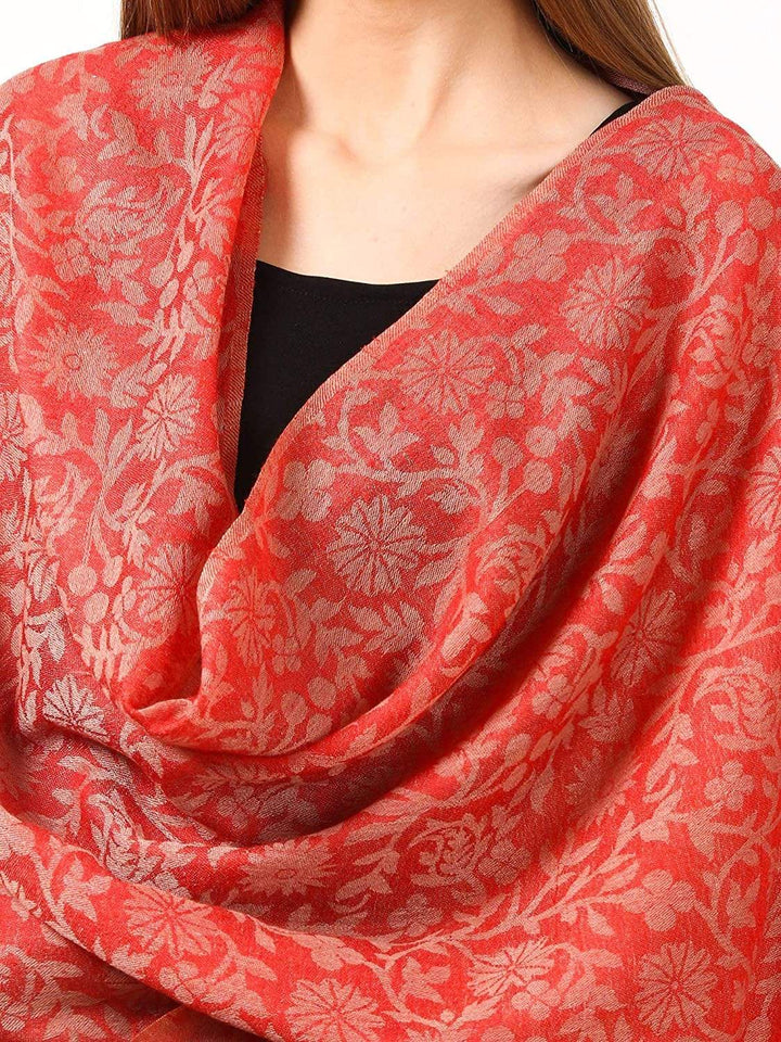Pashtush Women'S Silk- Reversible Floral Scarf, Soft And Warm, Scarlet Red