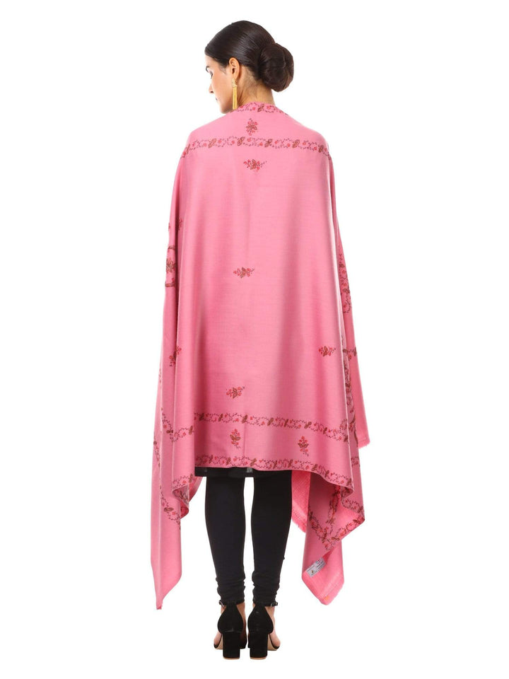 Pashtush India 100x200 Women's Wool Shawl, Kashmiri Hand Embroidery, 100% hand-made (Pink)
