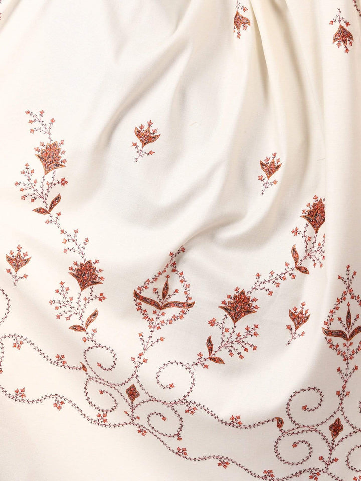 Pashtush India 100x200 Women's Wool Shawl, Kashmiri Hand Embroidery, 100% hand-made (White)