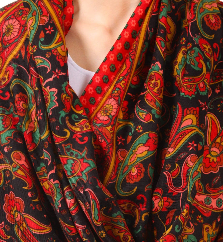 Pashtush India 70x200 Womens Fine Wool Pashmina Blended Printed Stole Scarf Black