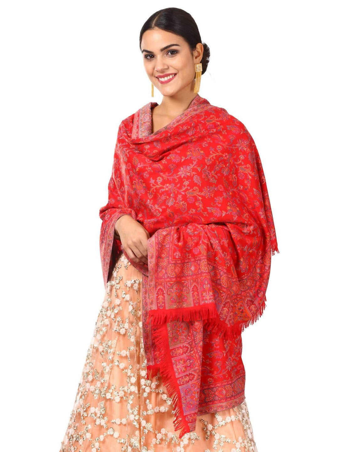 Pashtush India 100x200 Womens Kaani Shawl, Faux Pashmina, Soft and Warm (Red)