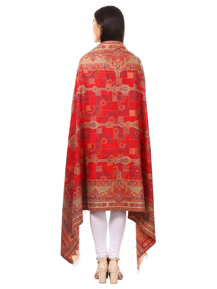 Pashtush Shawl Store Shawl Womens Kullu Jamawar Shawl, Faux Pashmina - Red