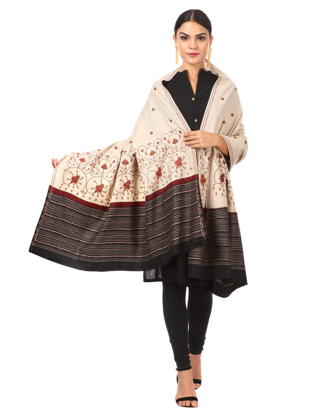 Pashtush Shawl Store Shawl Womens Wool Shawl - Thick Fabric, Kashmiri Embroidery Design