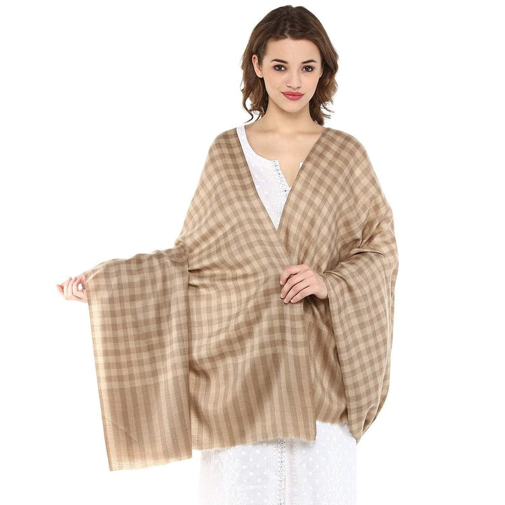 Pashtush Store Pashtush Ultra Soft Womens Wool Shawl Check Design, Natural Faux Pashmina Shawl (Large)