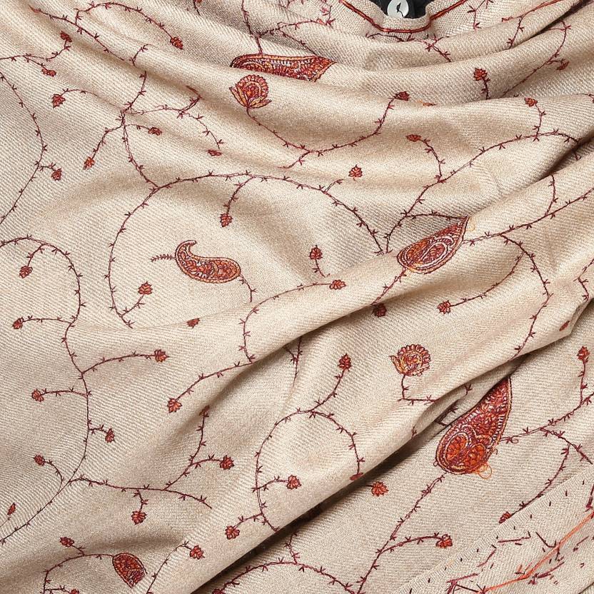 Pashtush Store Pashtush Women's 100% Kashmiri Hand Embroidered Fine wool Shawl