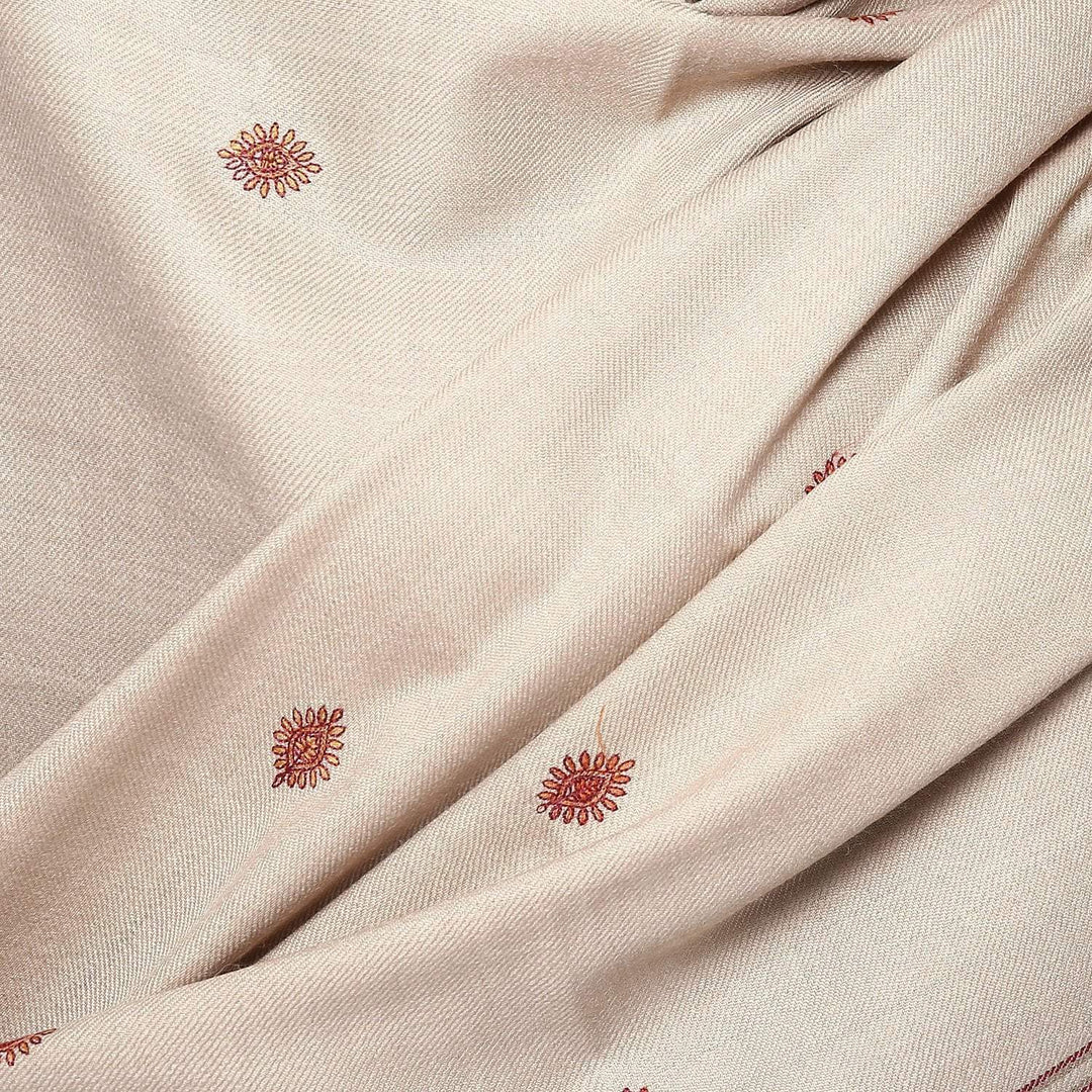 Pashtush Store Pashtush Women's Embroidered Wool Shawl beige with check palla