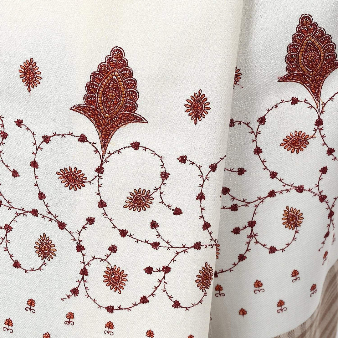 Pashtush Store Pashtush Women's embroidered Wool Shawl white with check palla
