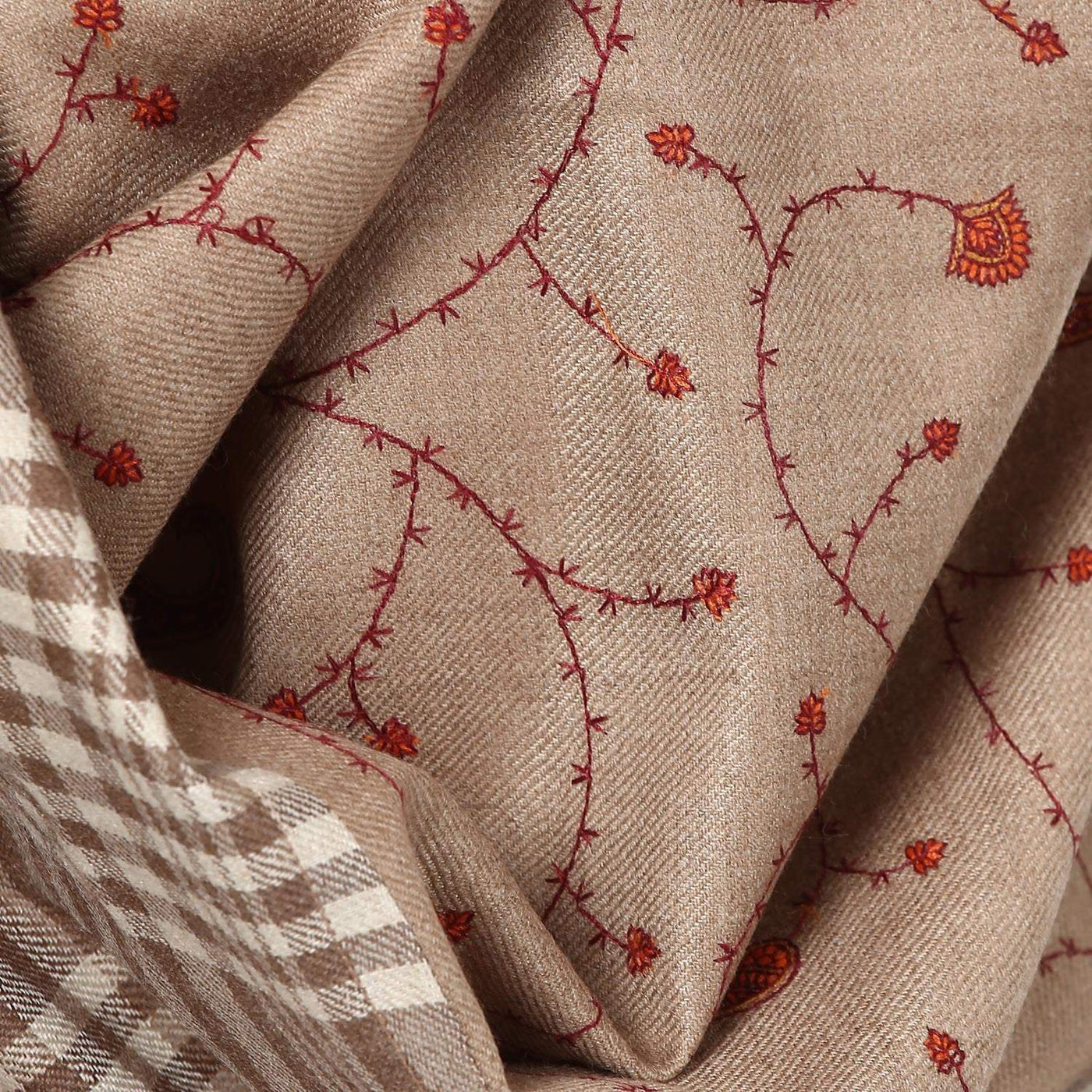 Pashtush Store Pashtush Women's embroidered Wool Shawl with check palla