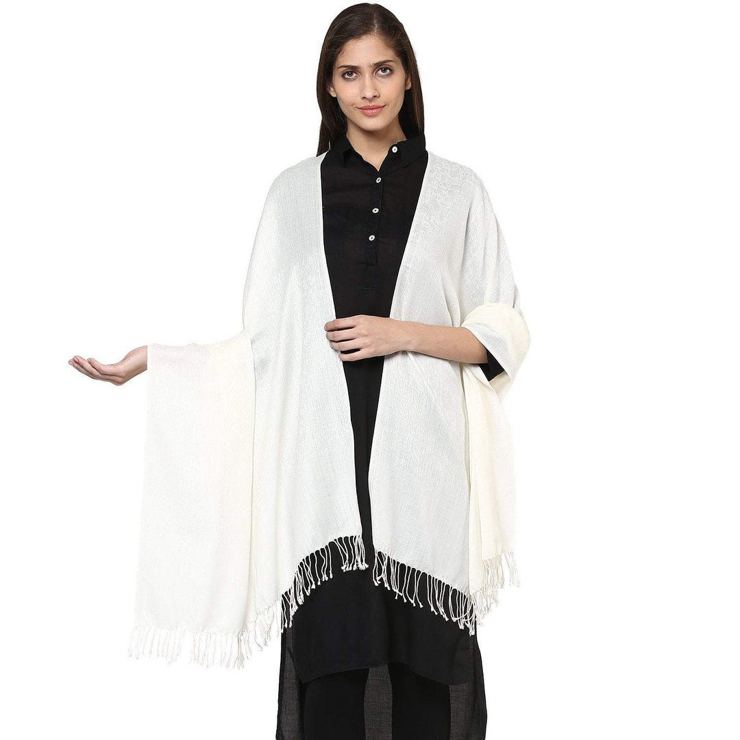Pashtush Store Pashtush Women's Soft Wool Shawl Pearl White with fringes