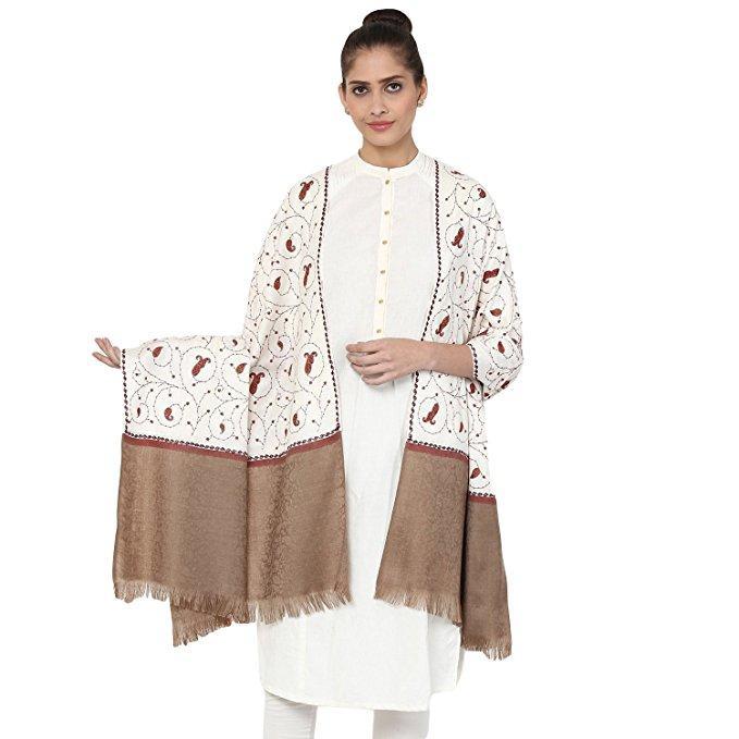 Pashtush Store shawls Pashtush Women's Wool Shawl Jaal embroidery white with palla