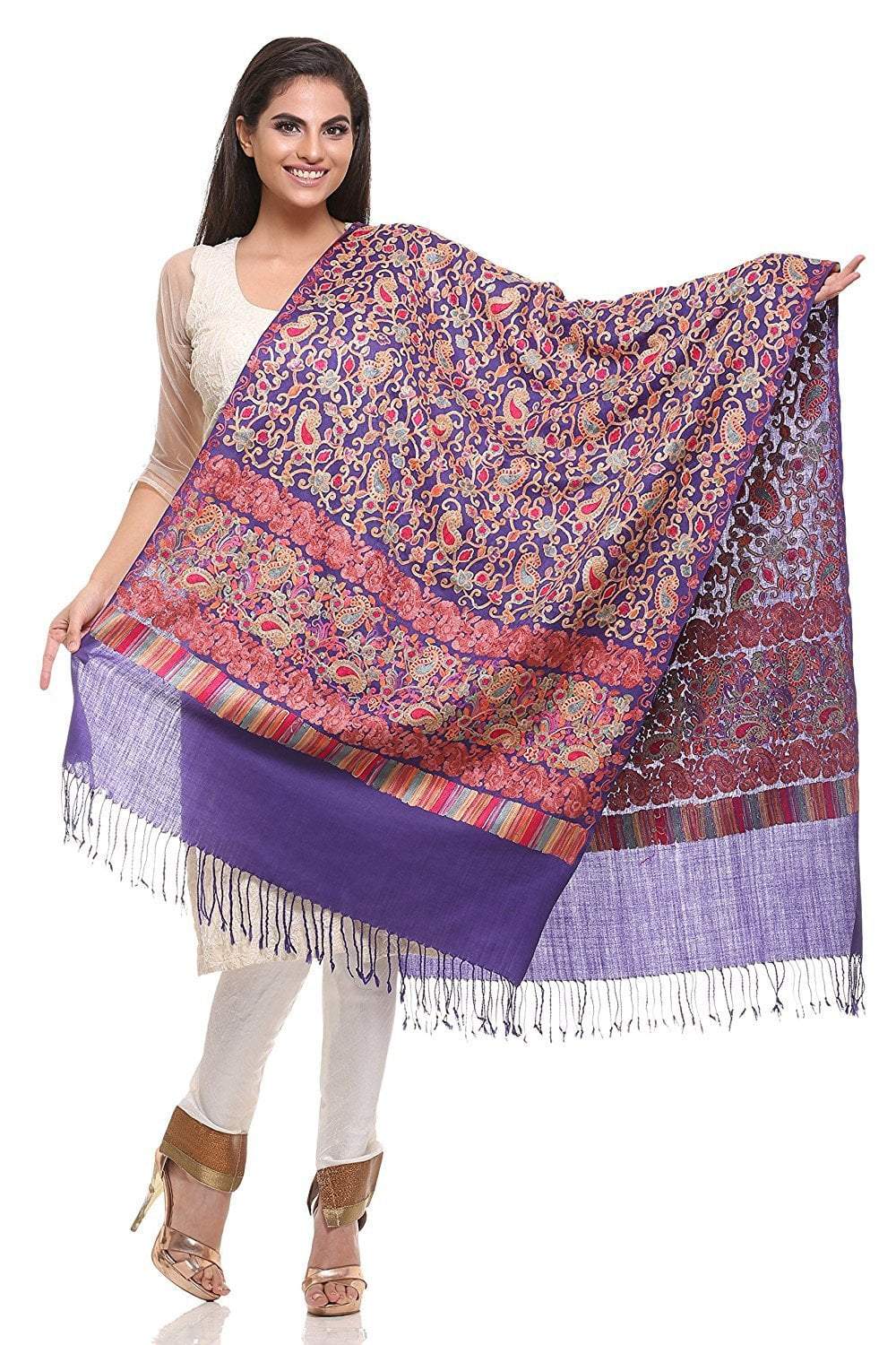 Pashtush Store Pashtush Womens Aari Embroidery Jaal Stole, Pashmina Shawls, Stoles (Muave)