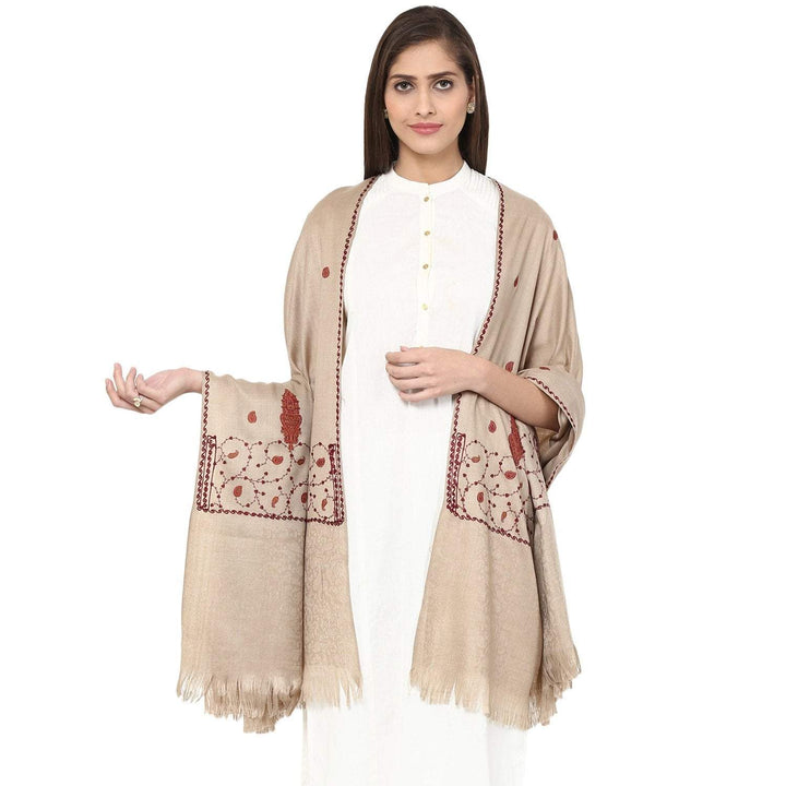 Pashtush Store Pashtush Womens Embroidery Wool Shawl beige, Kashmiri Design