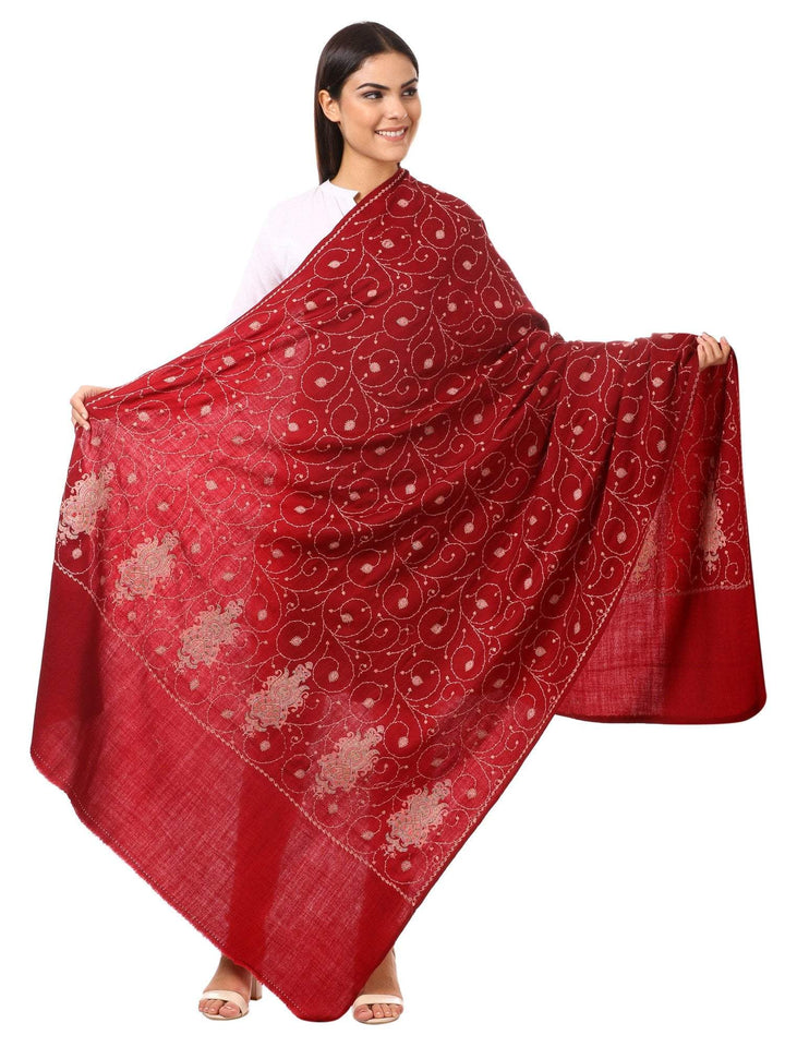 Pashtush Store Shawl Pashtush Womens Kashmiri Embroidery Shawl, Jaal Design, Silk Thread Needlework