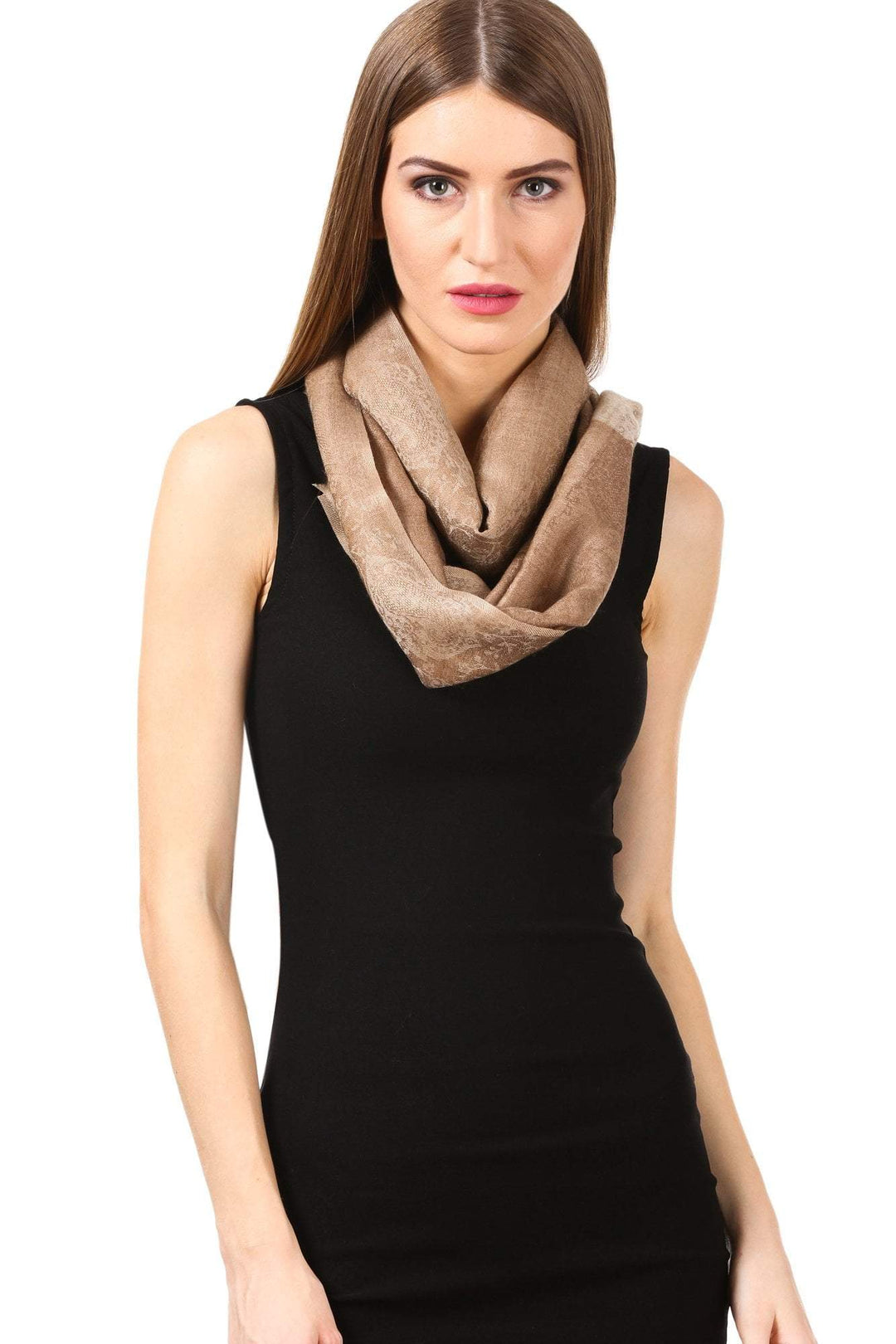 Pashtush Store Scarf Women's Reversible Stole, with Paiseley weave, Nude Beige